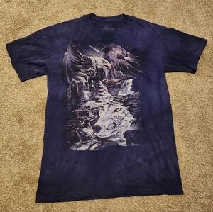 Vintage Y2K The Mountain Size L  Moon Wolf Eagle Creek Water Shirt Tie Dye Blue